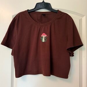 SHEIN Brown Mushroom Crop Top 🍄